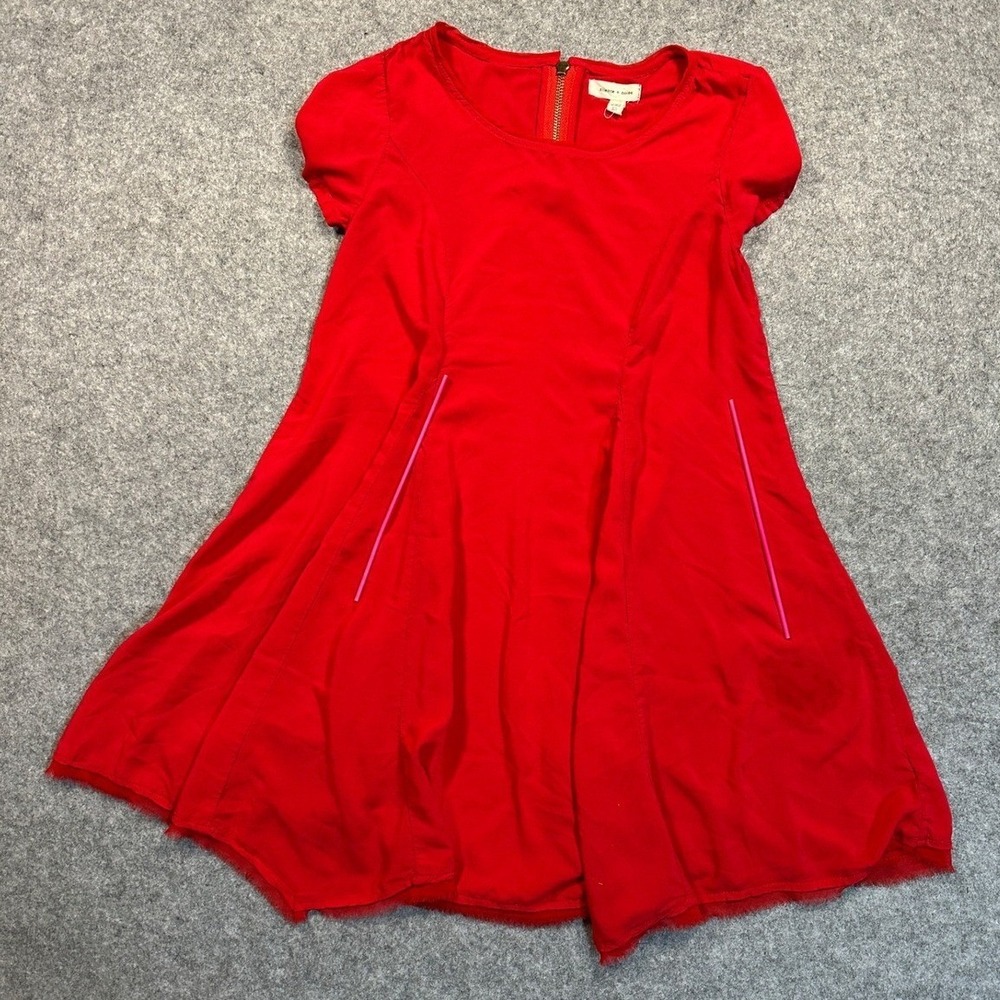 Silence + Noise Fit & Flare Mini Dress XS Red Mesh Trim Cap Sleeve